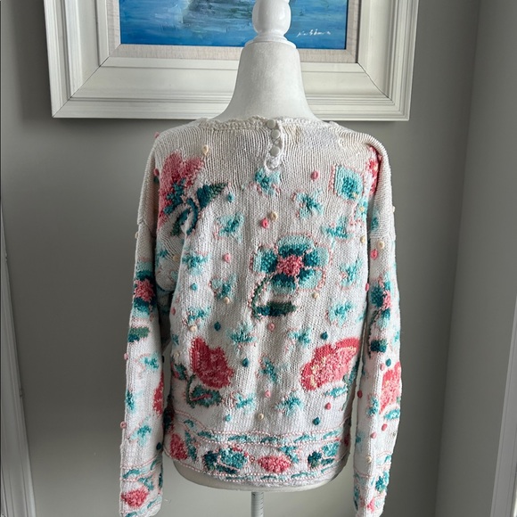 Vintage Portraits Tulip Ramie Cotton Floral Handknit Sweater medium - Picture 7 of 16